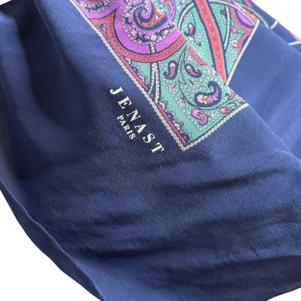 Vintage Silk Womens 100% Silk Scarf JENAST Paris Floral Paisley Statement‎ Wrap